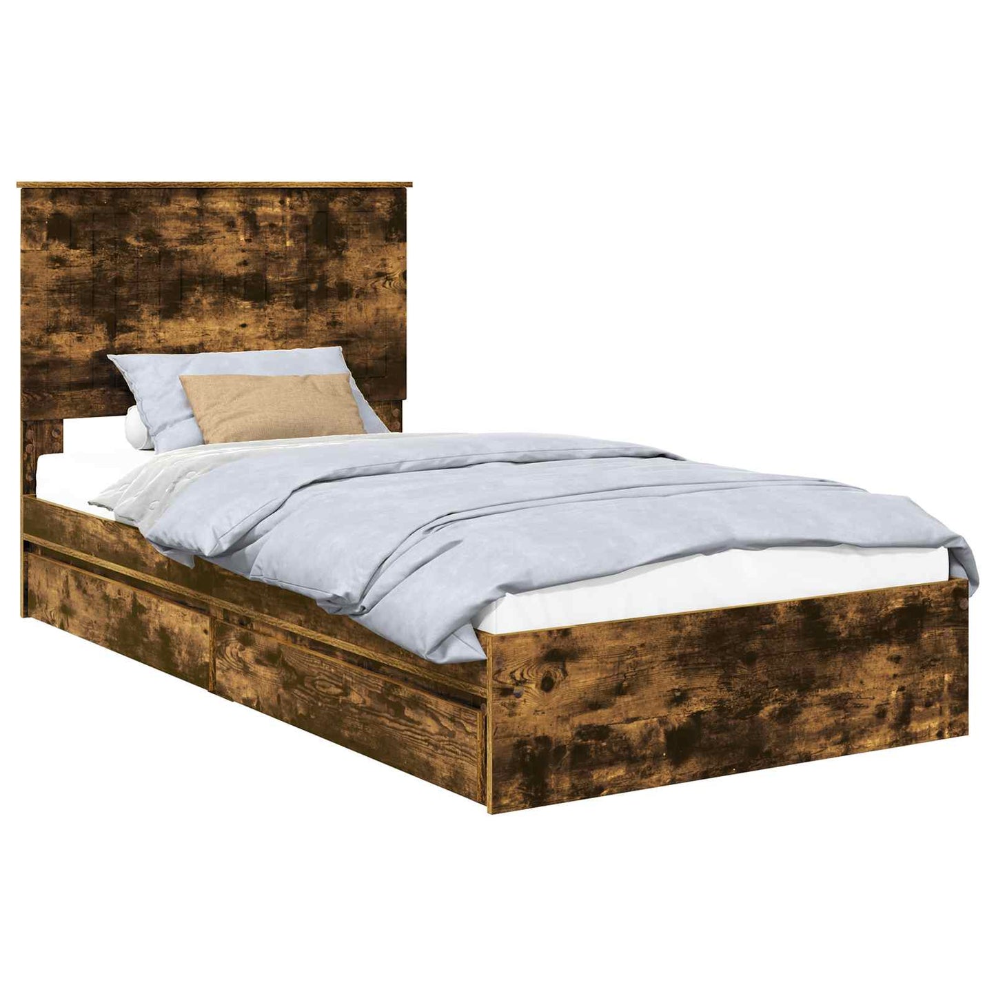 Storage Bed with Drawer Smoked Oak 100 x 200 cm Engineered Wood