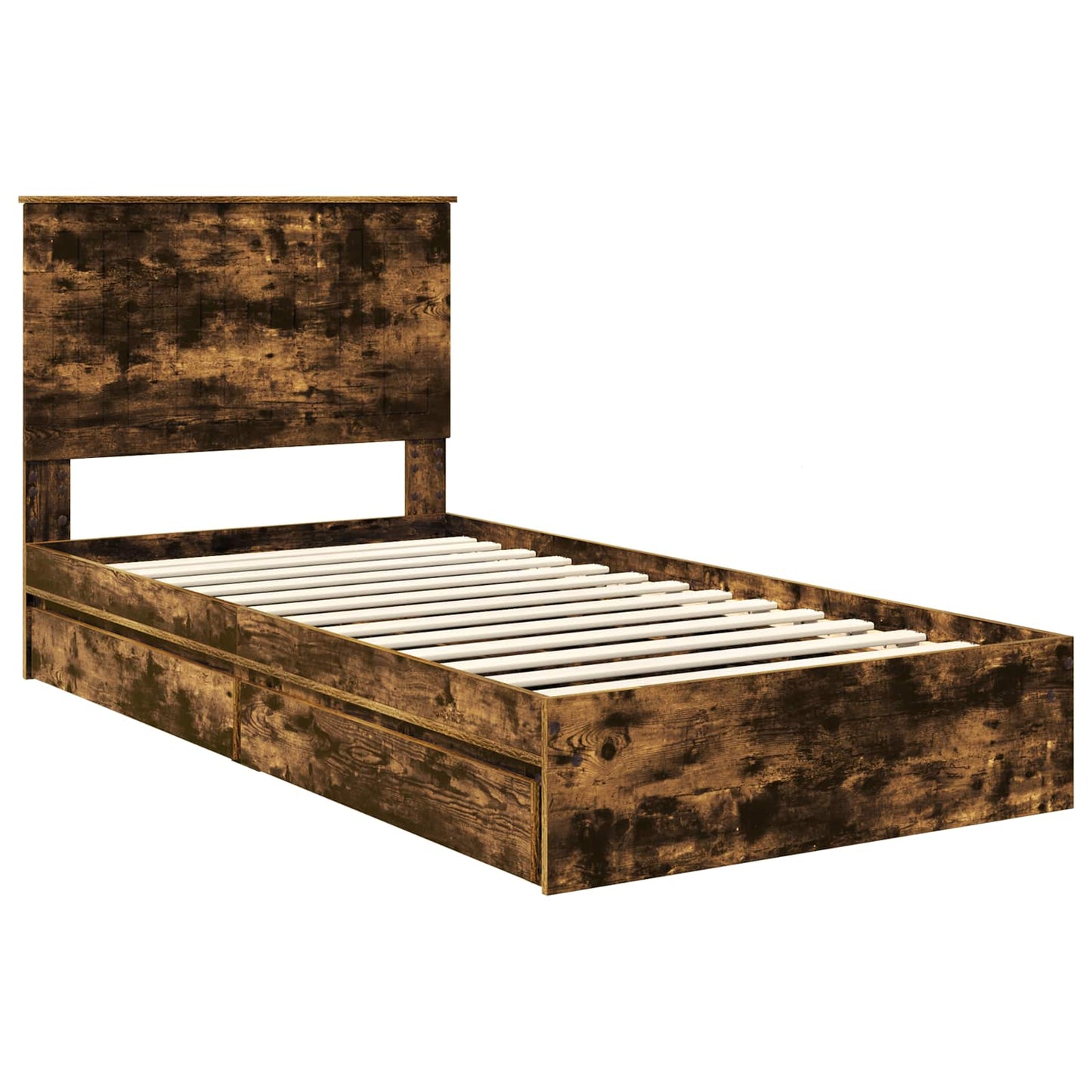 Storage Bed with Drawer Smoked Oak 100 x 200 cm Engineered Wood