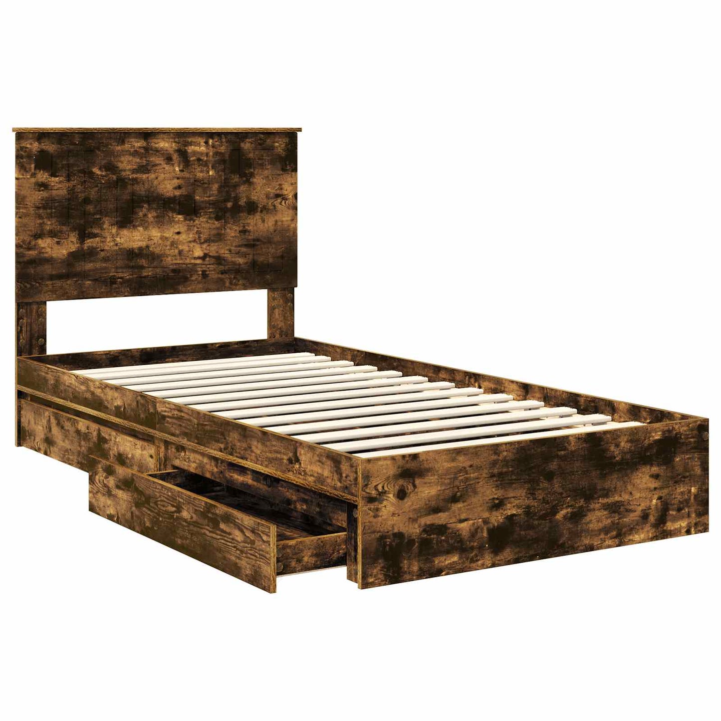 Storage Bed with Drawer Smoked Oak 100 x 200 cm Engineered Wood