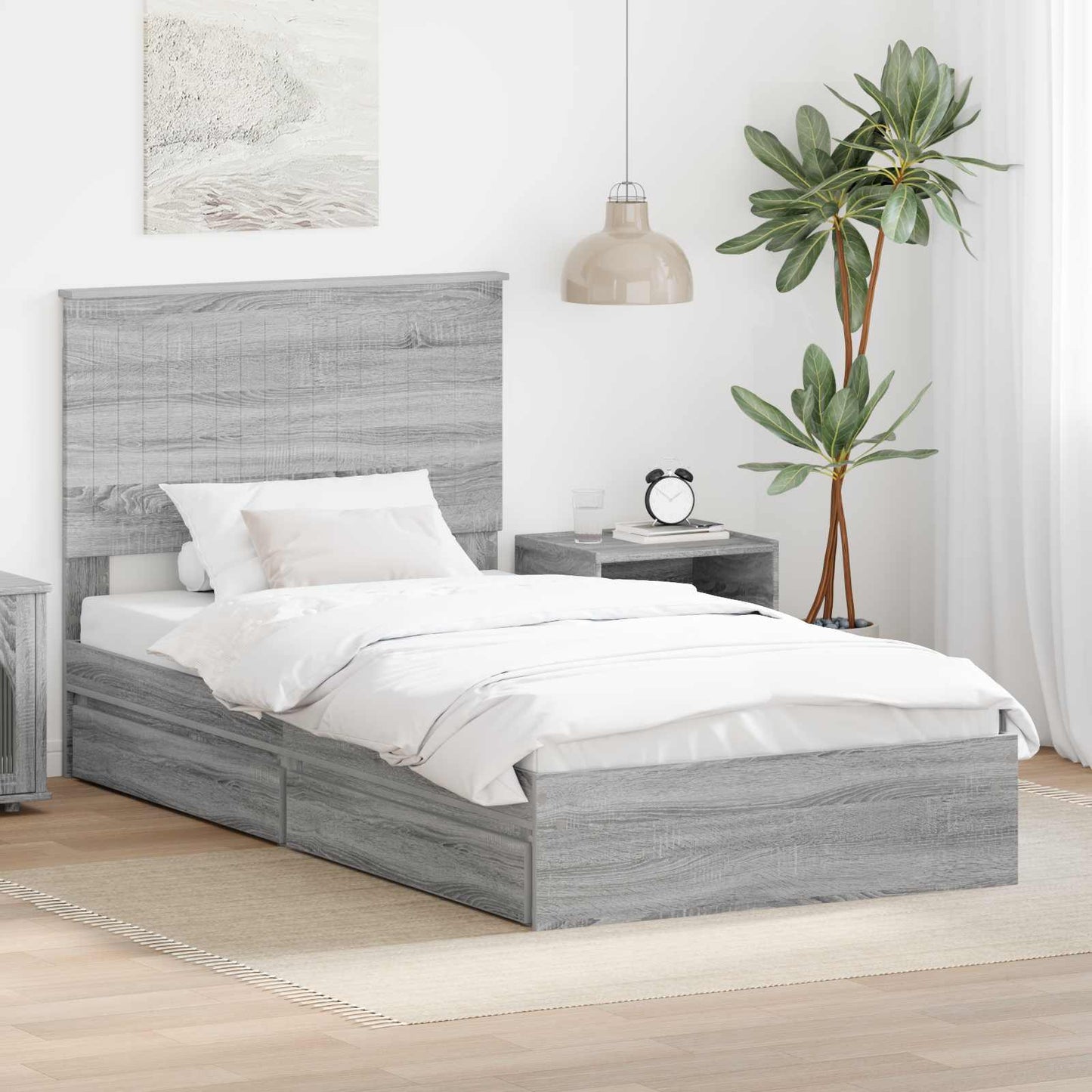 Storage Bed Grey Sonoma 100 x 200 cm Engineered Wood
