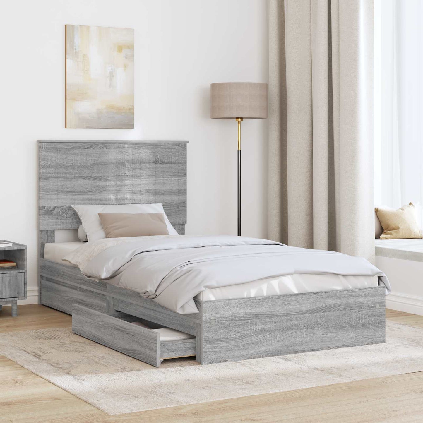 Storage Bed Grey Sonoma 100 x 200 cm Engineered Wood