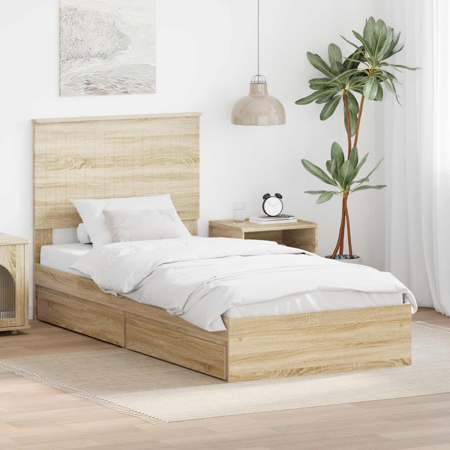 Storage Bed with Drawer Sonoma Oak 90 x 200 cm Engineered Wood