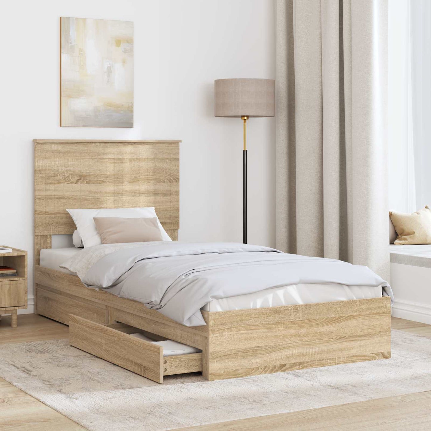 Storage Bed with Drawer Sonoma Oak 90 x 200 cm Engineered Wood