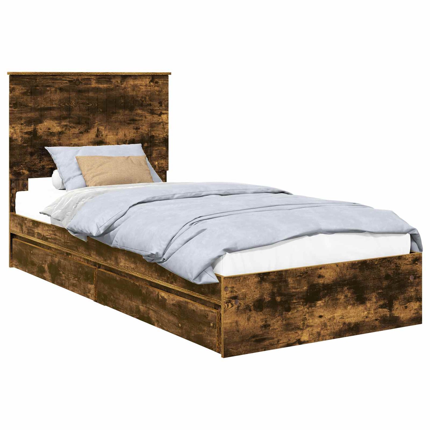 Storage Bed with Drawer Smoked Oak 90 x 200 cm Engineered Wood