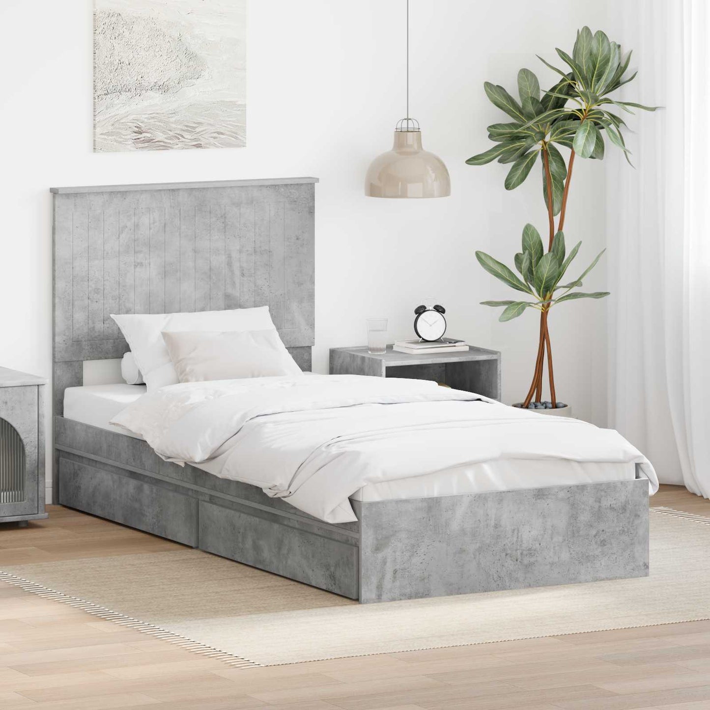 Storage Bed Concrete Grey 90 x 190 cm Engineered Wood