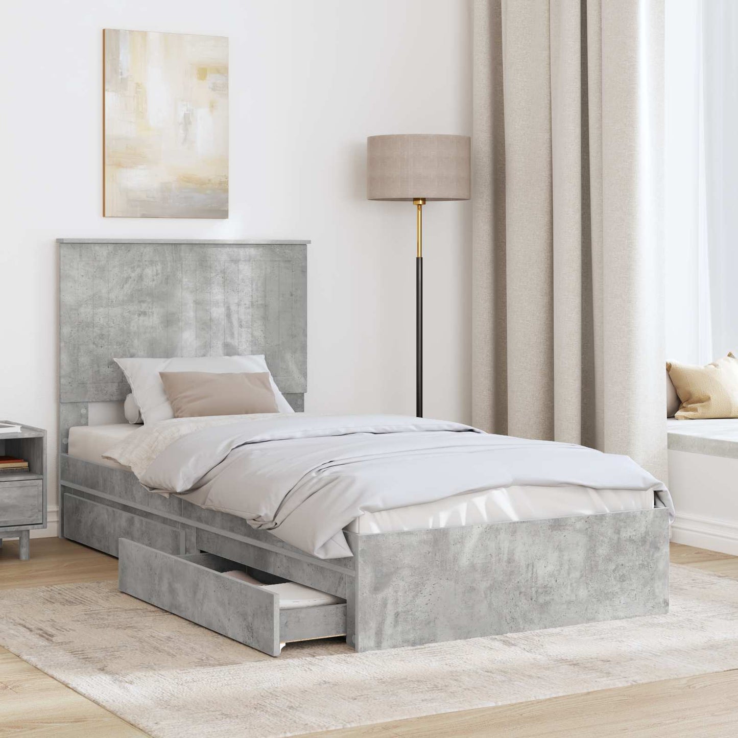 Storage Bed Concrete Grey 90 x 190 cm Engineered Wood