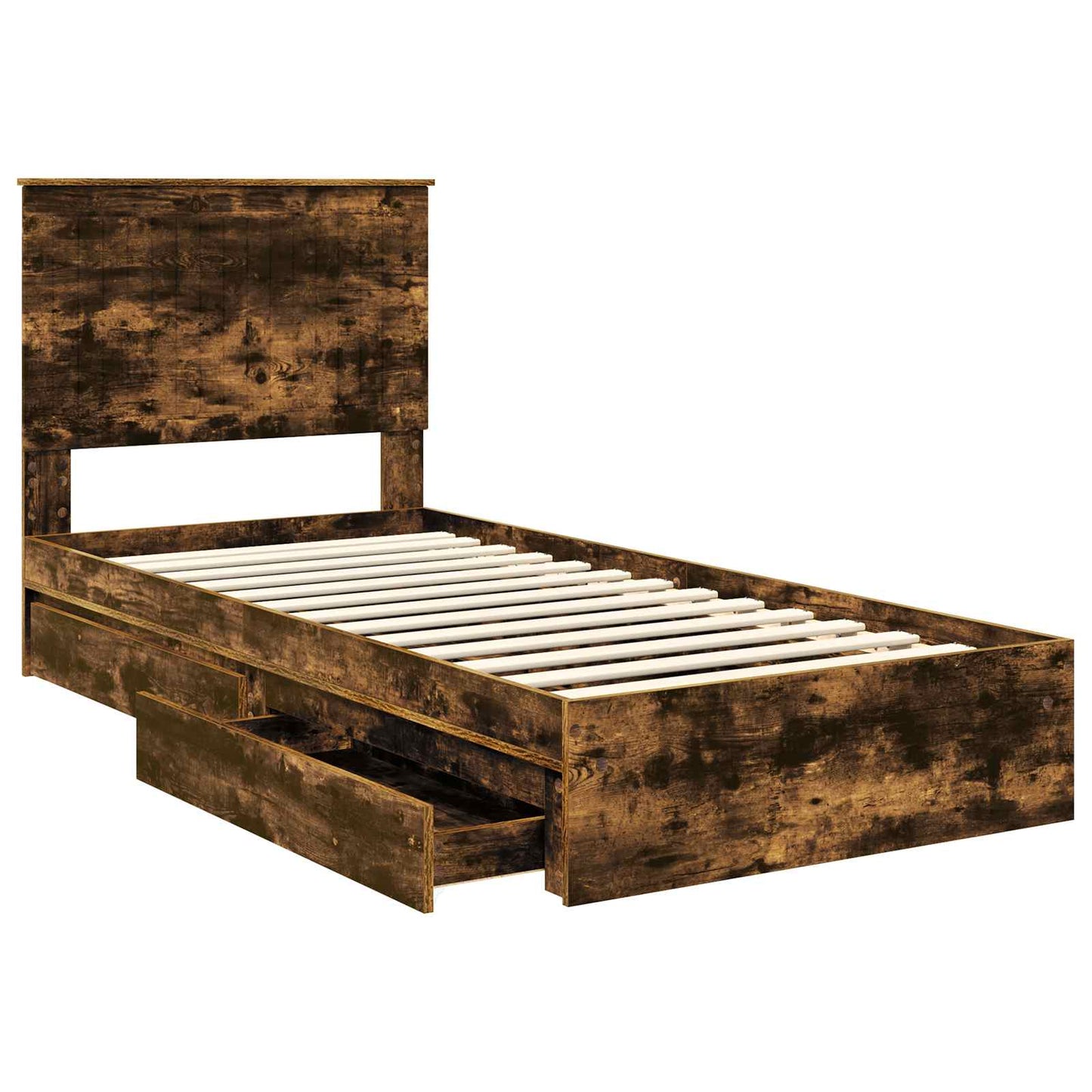 Storage Bed with Drawer Smoked Oak 90 x 190 cm Engineered Wood