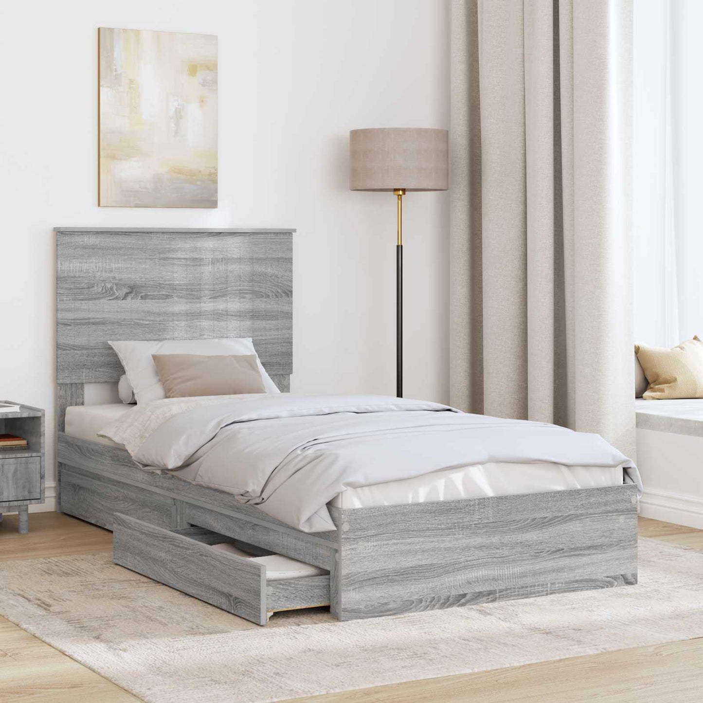 Storage Bed with Drawer Grey Sonoma 90 x 190 cm Engineered Wood