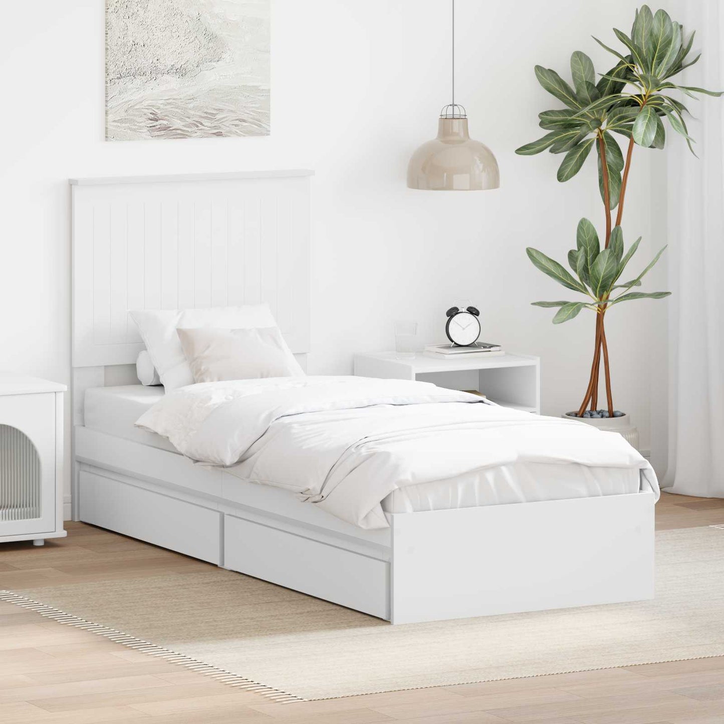 Storage Bed with Headboard White 75 x 190 cm Engineered Wood