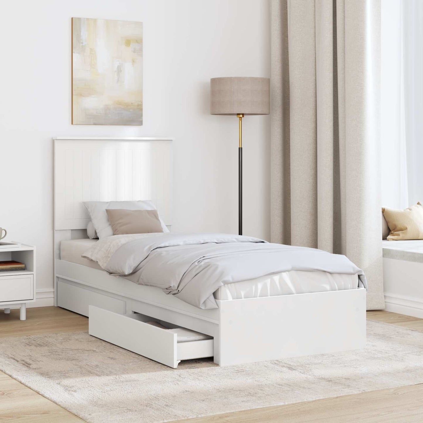 Storage Bed with Headboard White 75 x 190 cm Engineered Wood