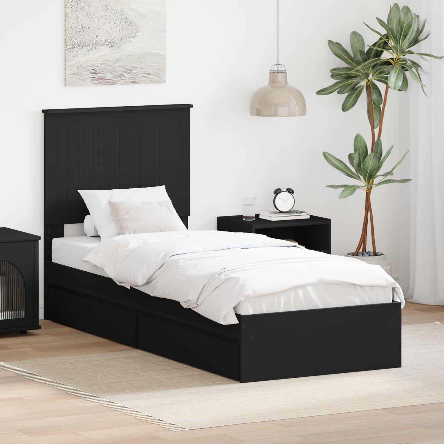 Storage Bed with Headboard Black 75 x 190 cm Engineered Wood