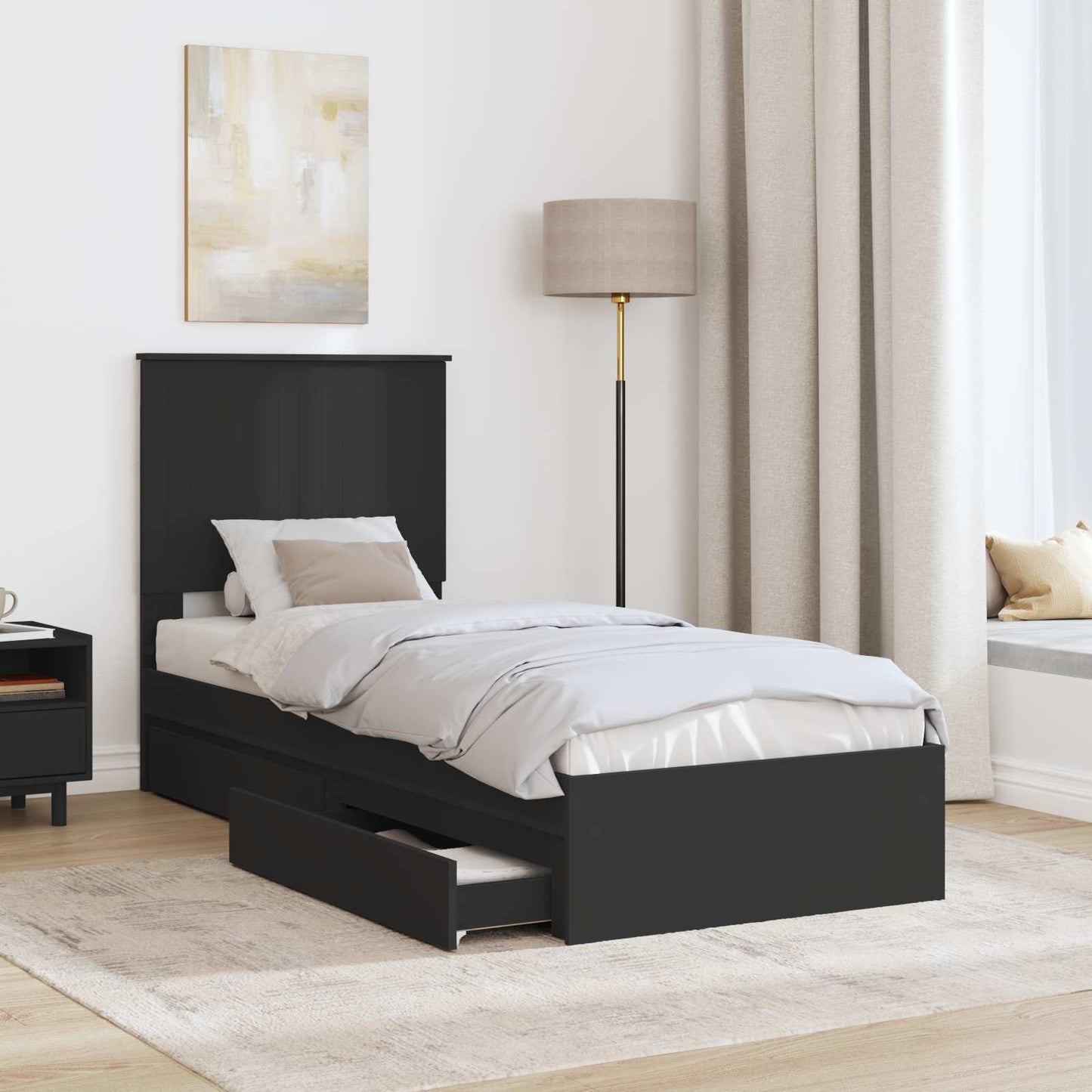 Storage Bed with Headboard Black 75 x 190 cm Engineered Wood