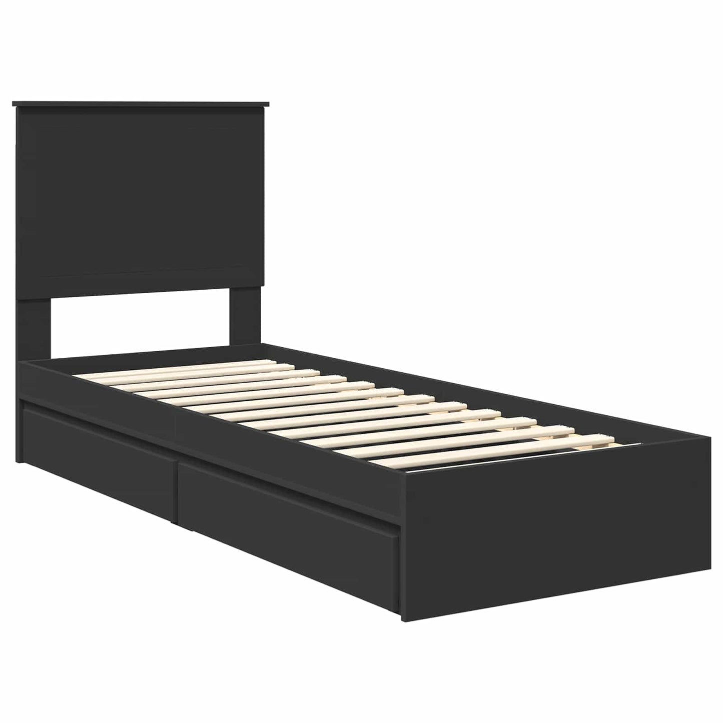 Storage Bed with Headboard Black 75 x 190 cm Engineered Wood