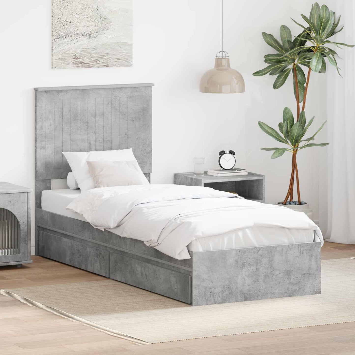 Storage Bed Concrete Grey 75 x 190 cm Engineered Wood