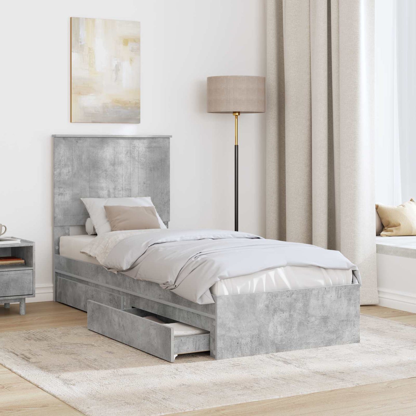 Storage Bed Concrete Grey 75 x 190 cm Engineered Wood