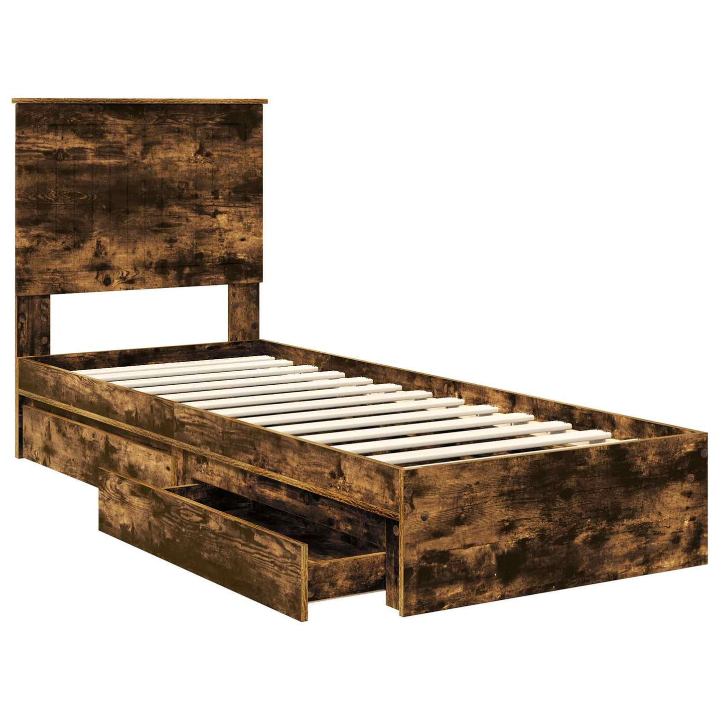 Storage Bed with Drawer Smoked Oak 75 x 190 cm Engineered Wood