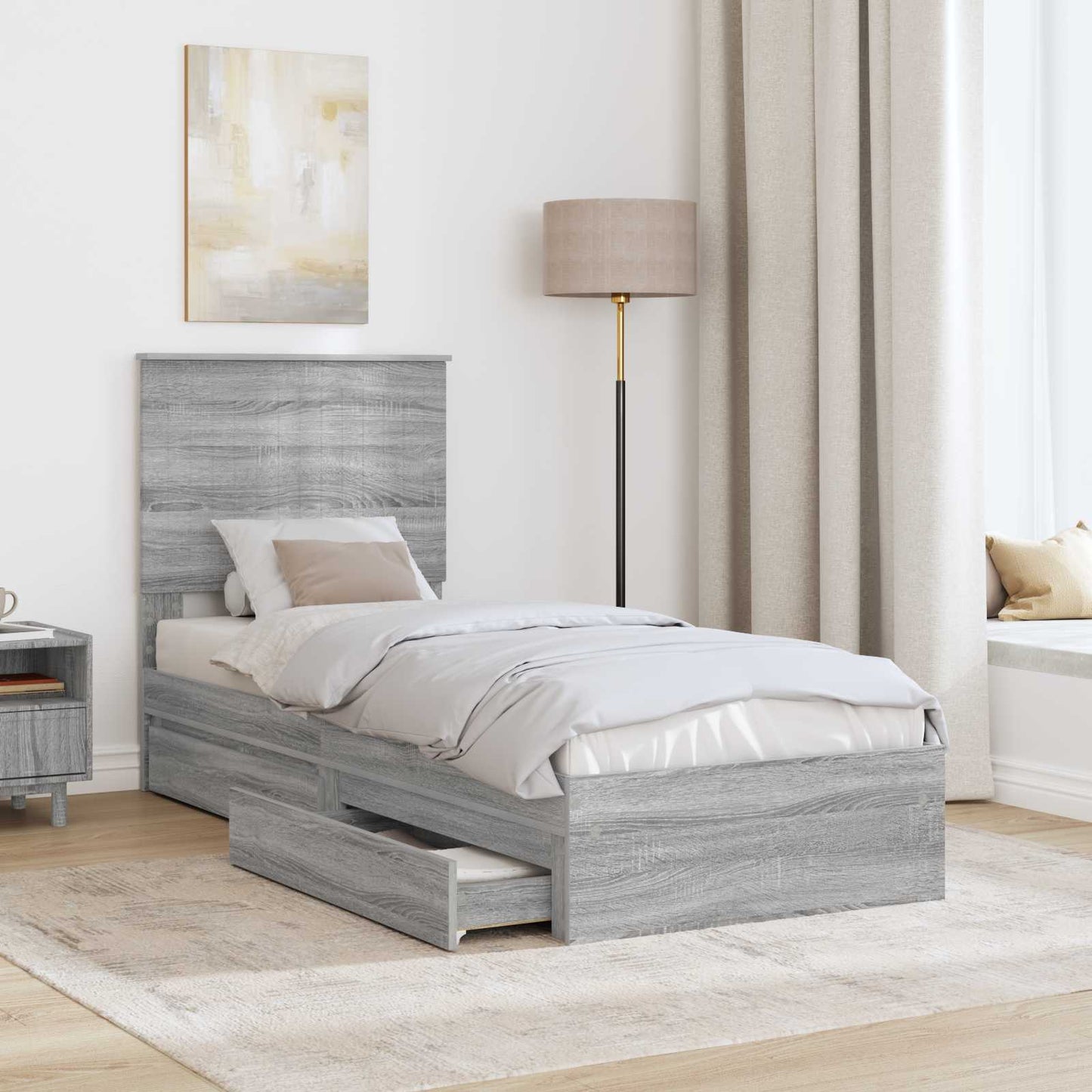 Storage Bed with Drawer Grey Sonoma 75 x 190 cm Engineered Wood