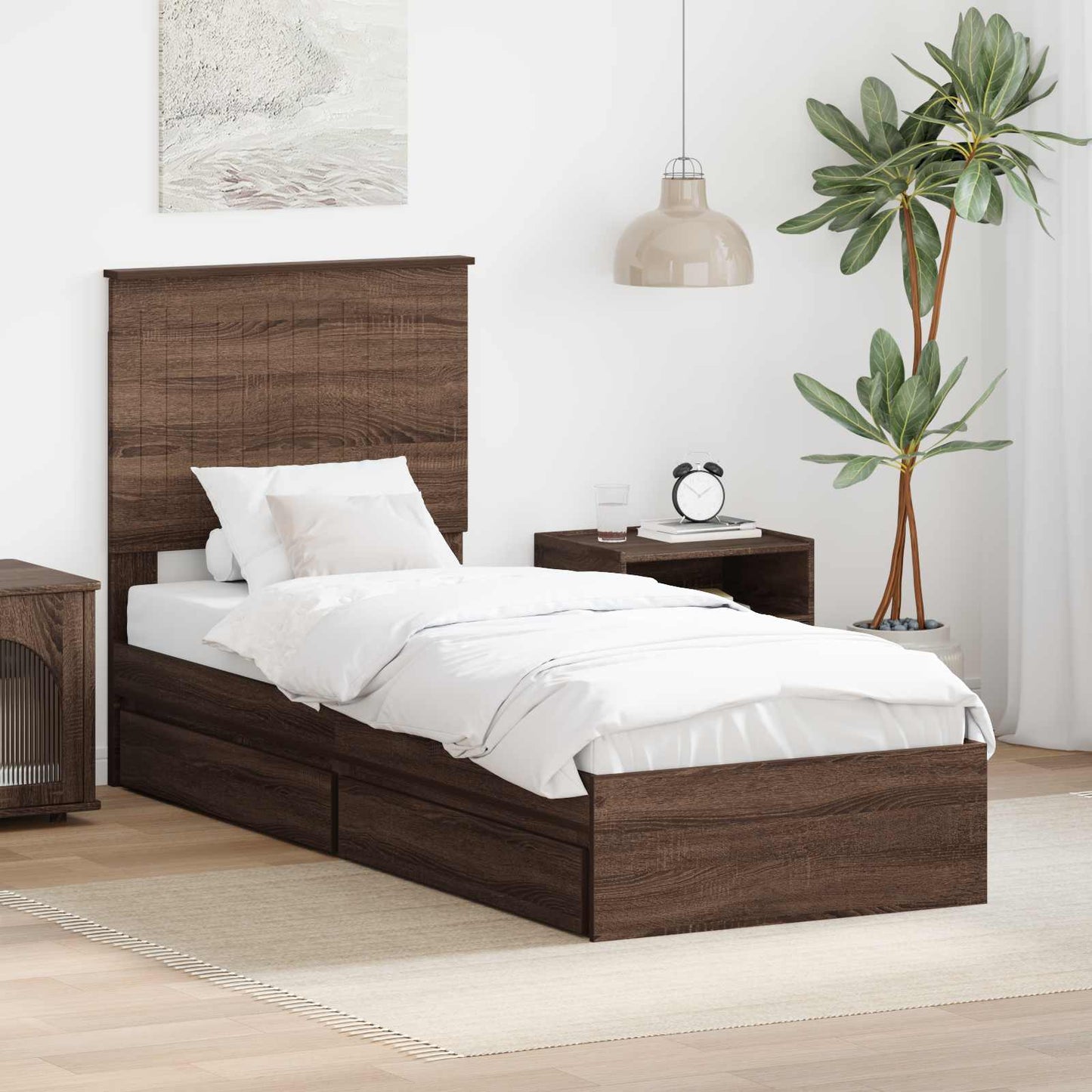Storage Bed with Drawer Brown Oak 75 x 190 cm Engineered Wood