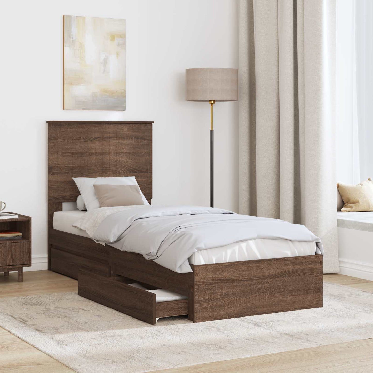 Storage Bed with Drawer Brown Oak 75 x 190 cm Engineered Wood