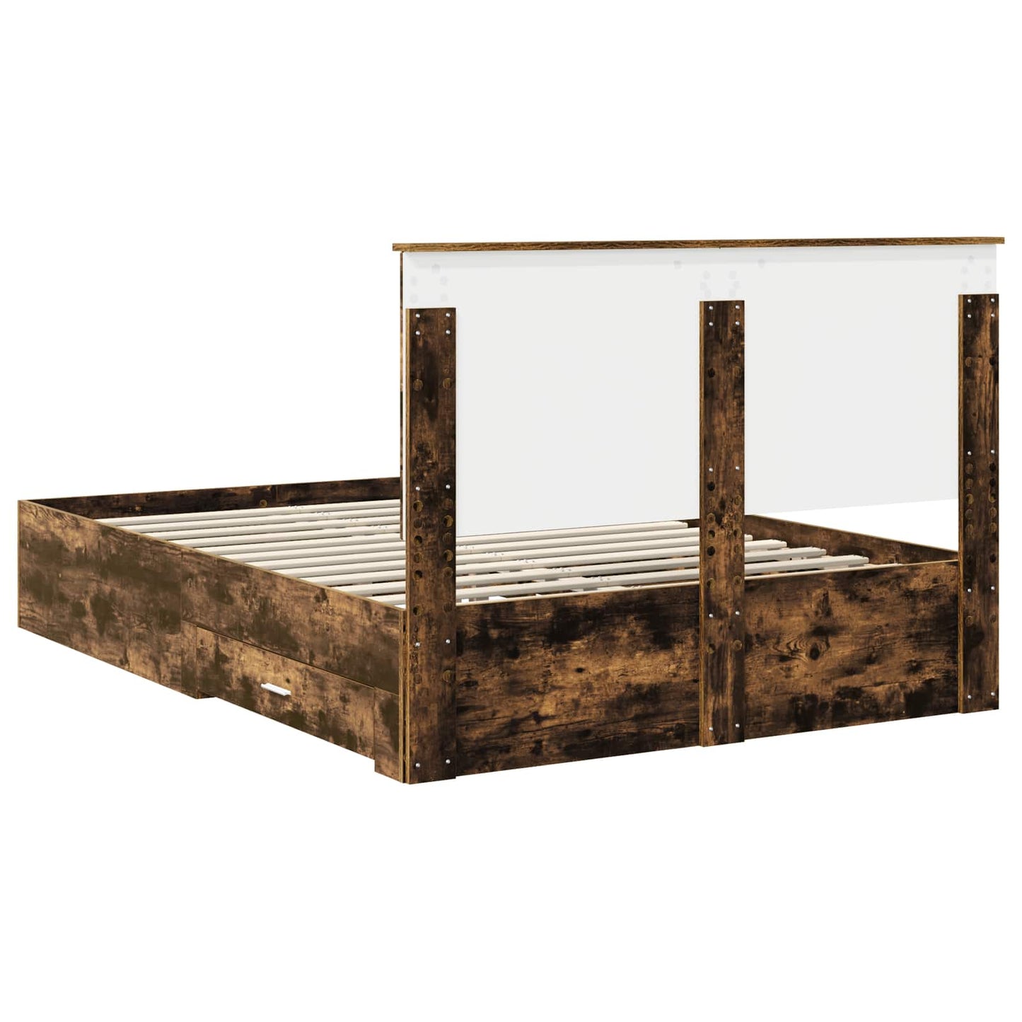 Bed Frame with Drawer Smoked Oak 140 x 190 cm Engineered Wood