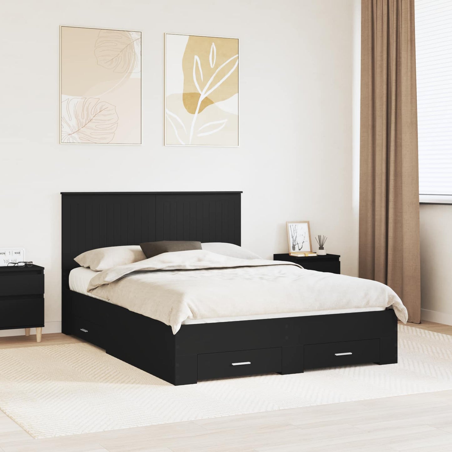 Bed Frame with Headboard Black 135 x 190 cm Engineered Wood