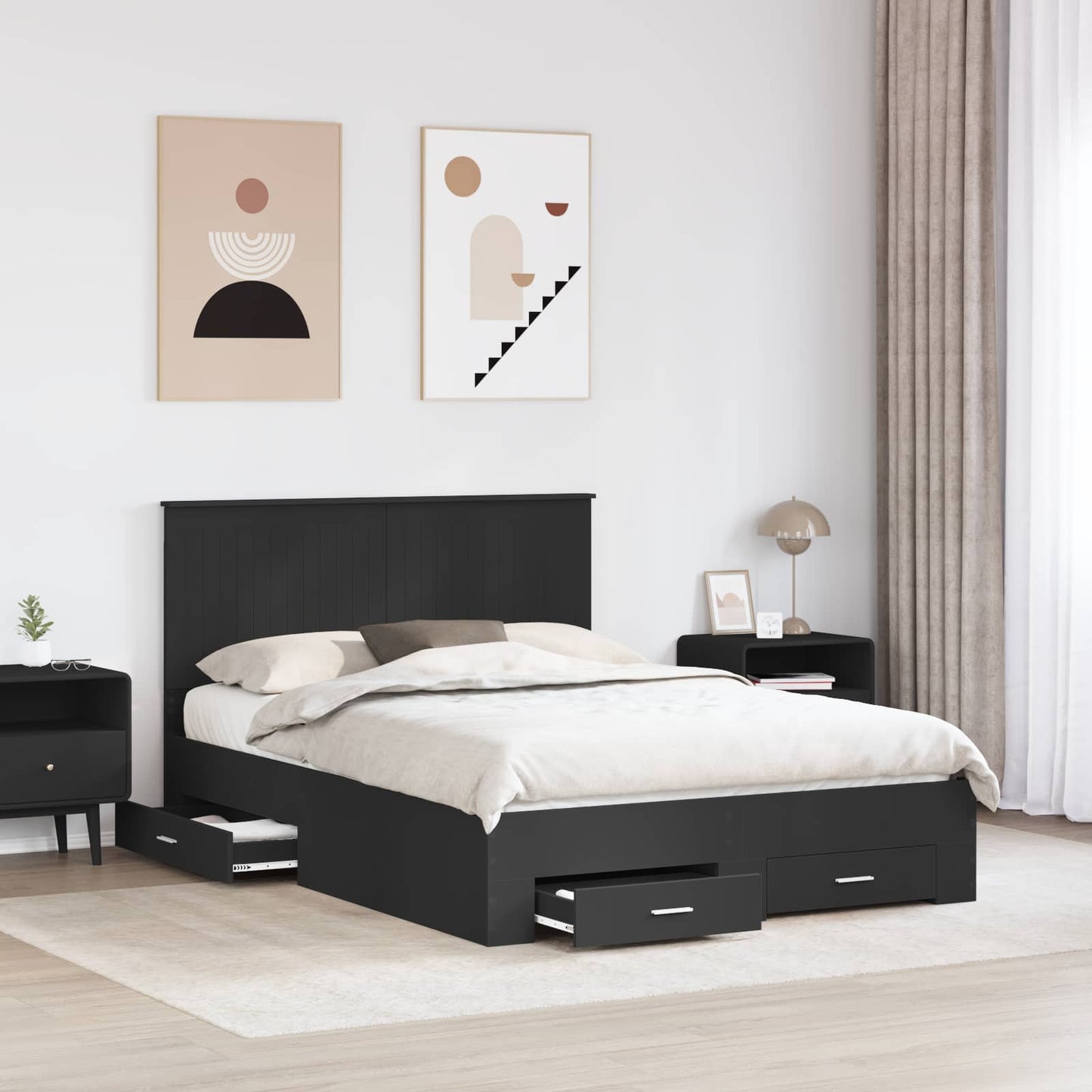 Bed Frame with Headboard Black 135 x 190 cm Engineered Wood