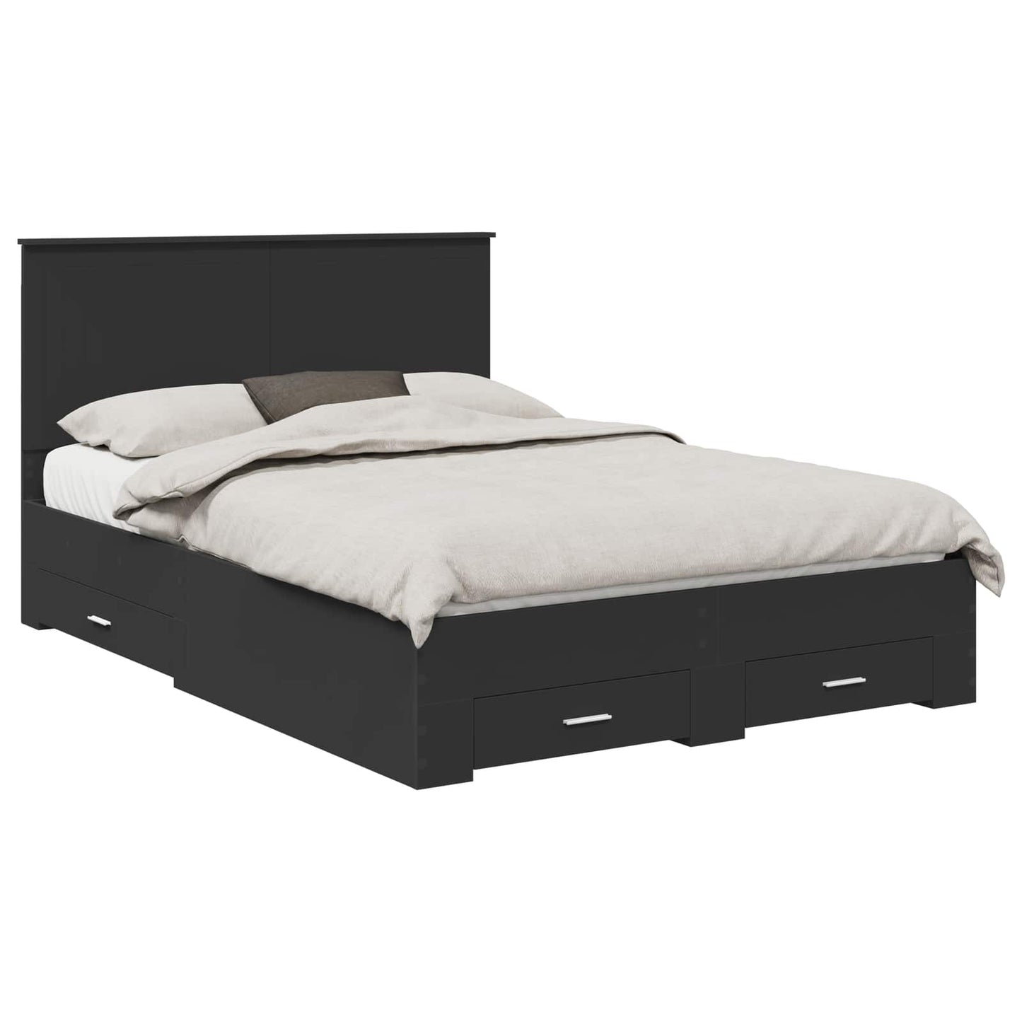 Bed Frame with Headboard Black 135 x 190 cm Engineered Wood