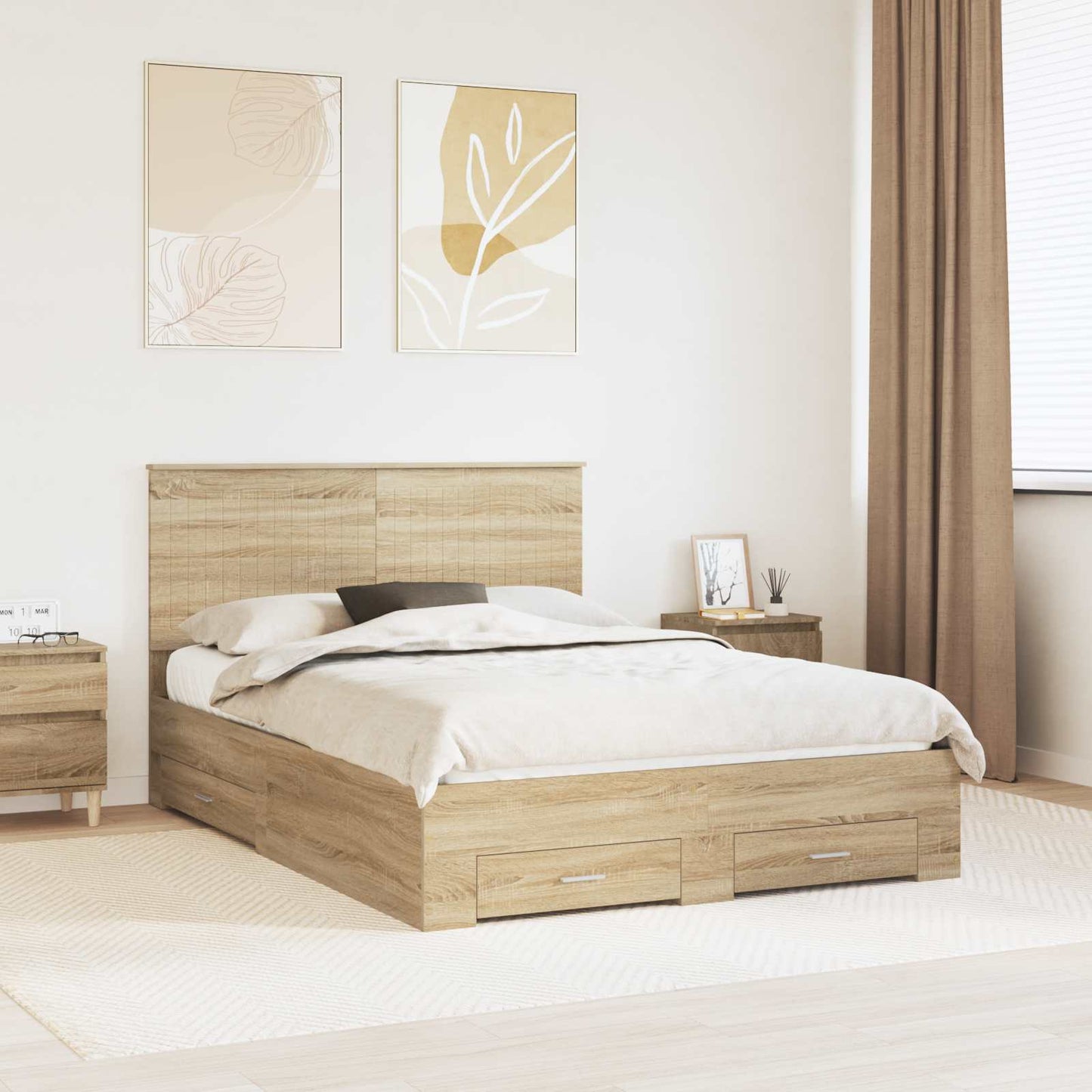 Bed Frame with Drawer Sonoma Oak 135 x 190 cm Engineered Wood