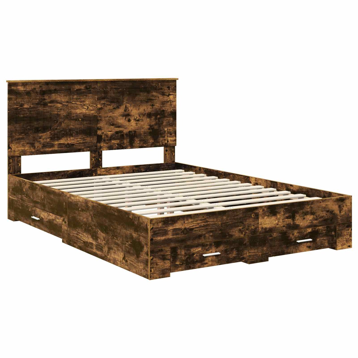 Bed Frame with Drawer Smoked Oak 135 x 190 cm Engineered Wood