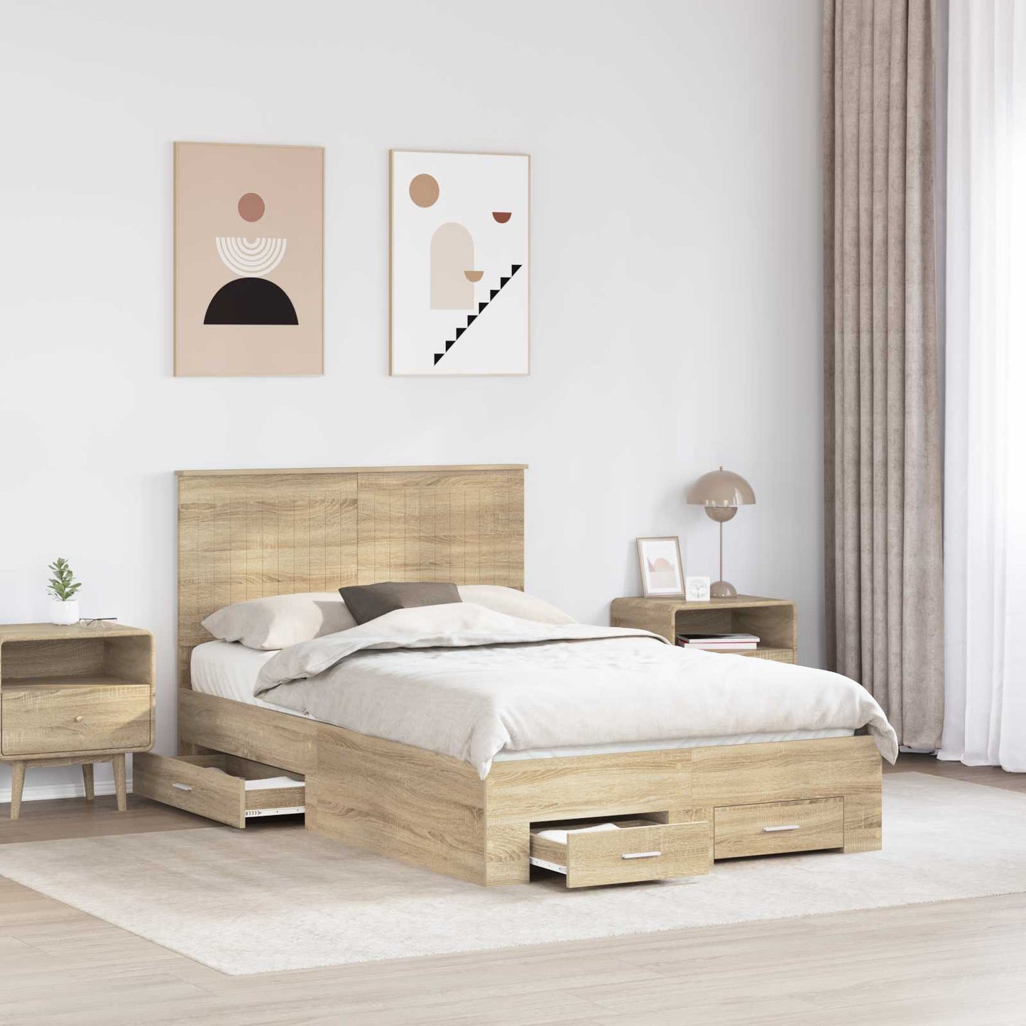 Bed Frame with Drawer Sonoma Oak 120 x 200 cm Engineered Wood