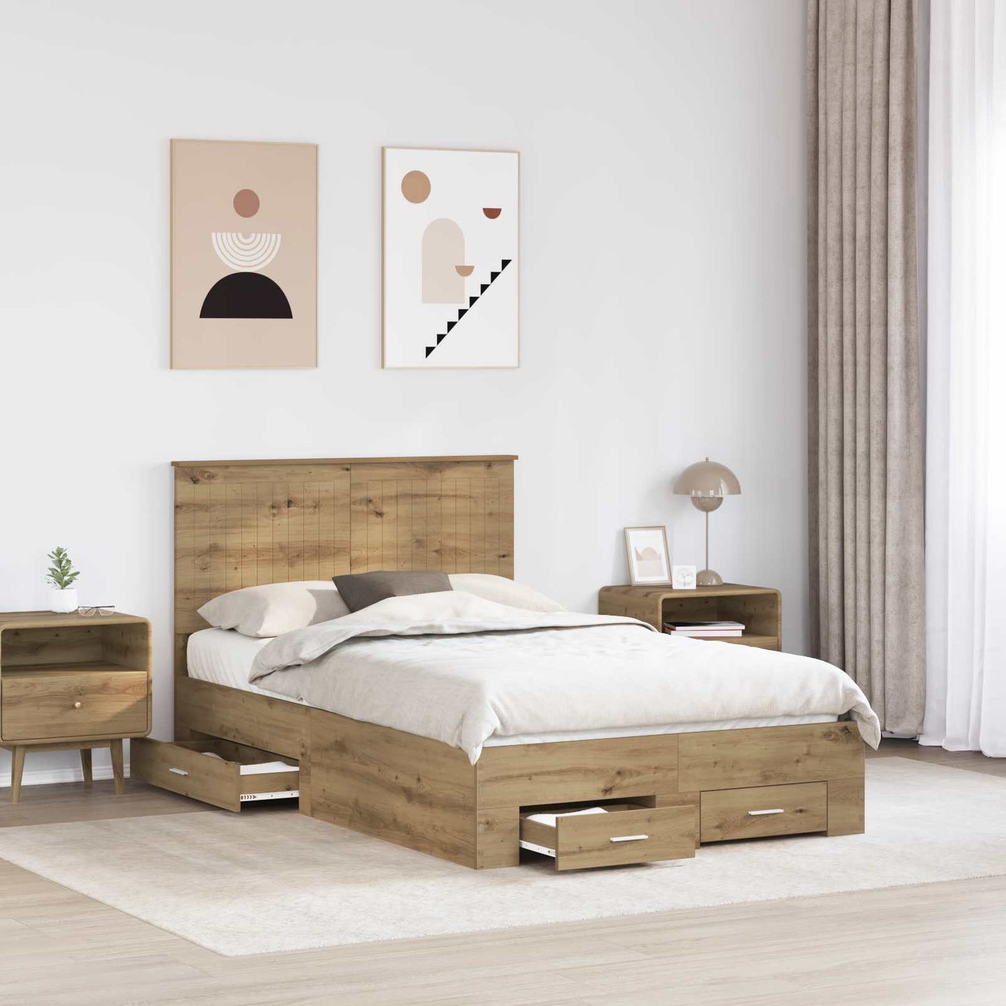 Bed Frame with Drawer Artisan Oak 120 x 190 cm Engineered Wood