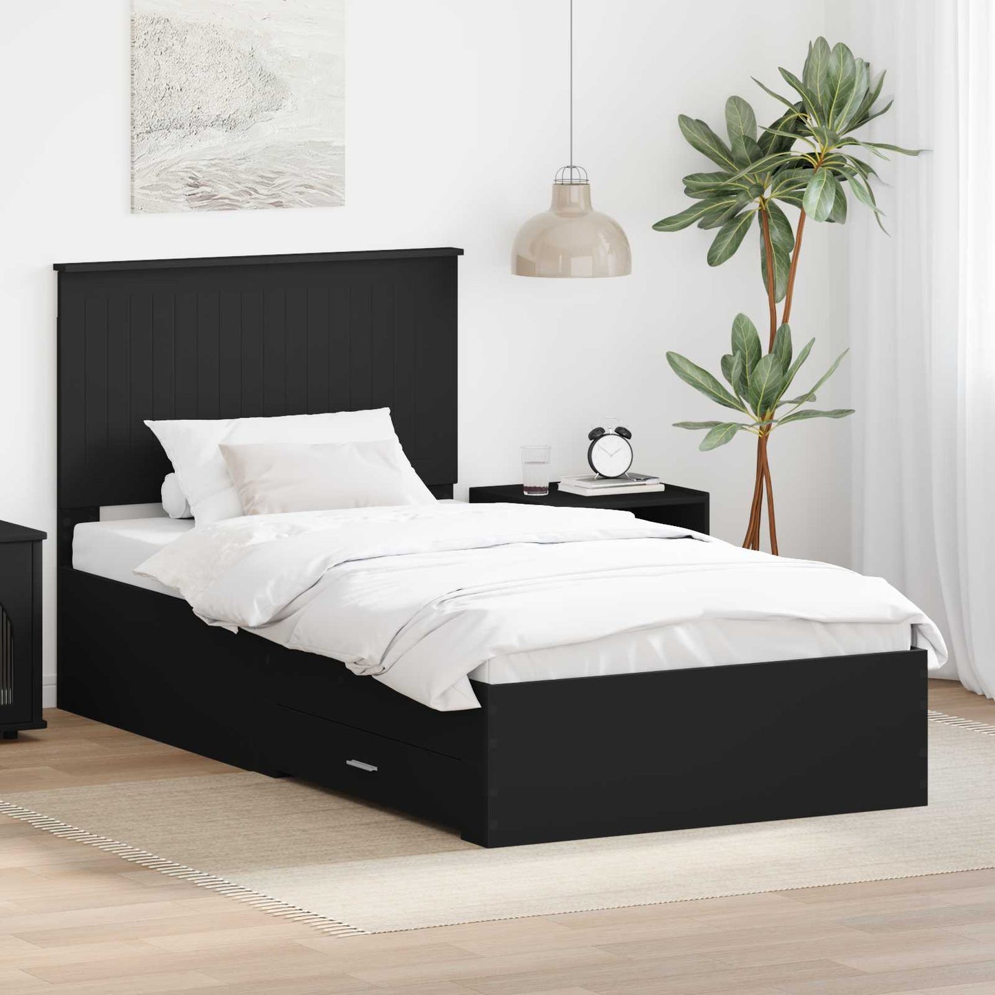 Bed Frame Black and Silver 90 x 200 cm Engineered Wood