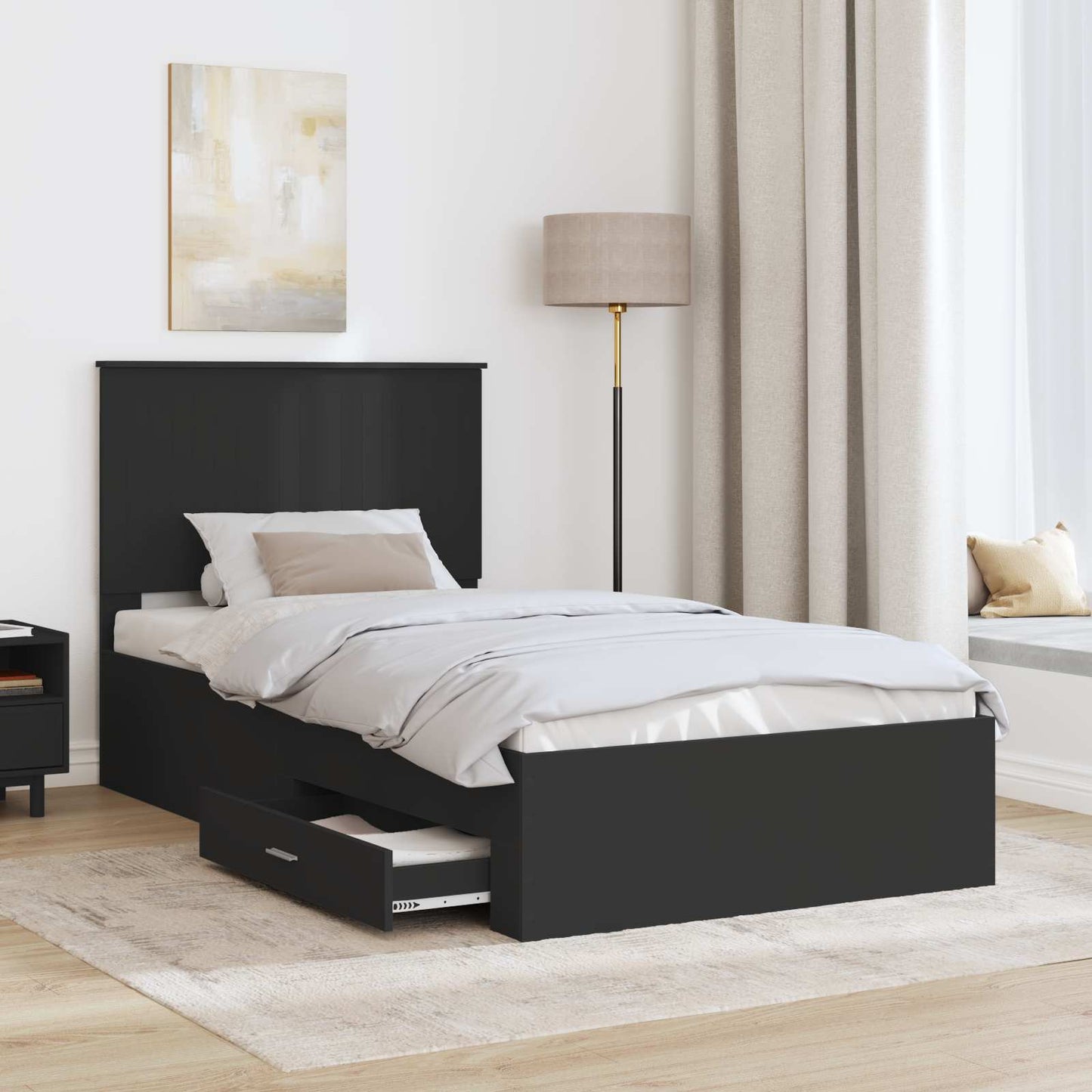 Bed Frame Black and Silver 90 x 200 cm Engineered Wood