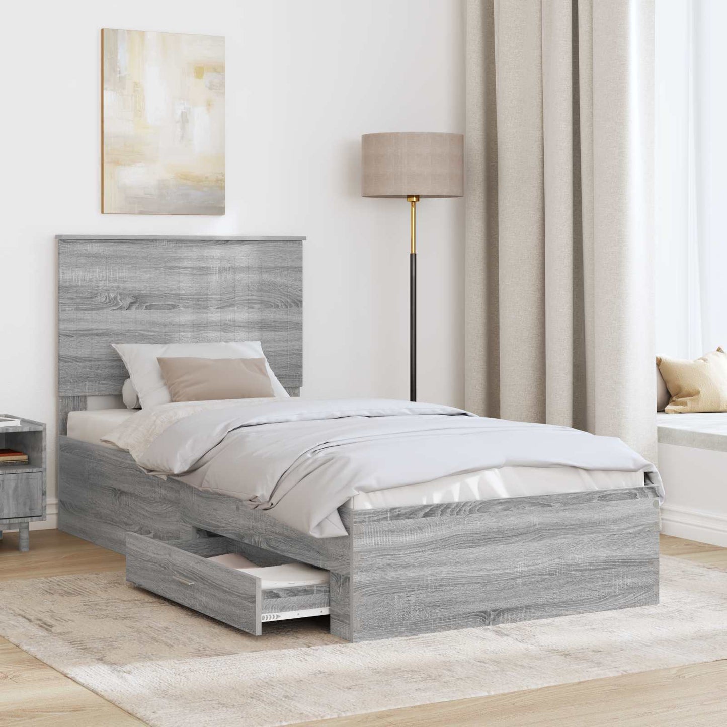 Bed Frame with Drawer Grey Sonoma 90 x 200 cm Engineered Wood
