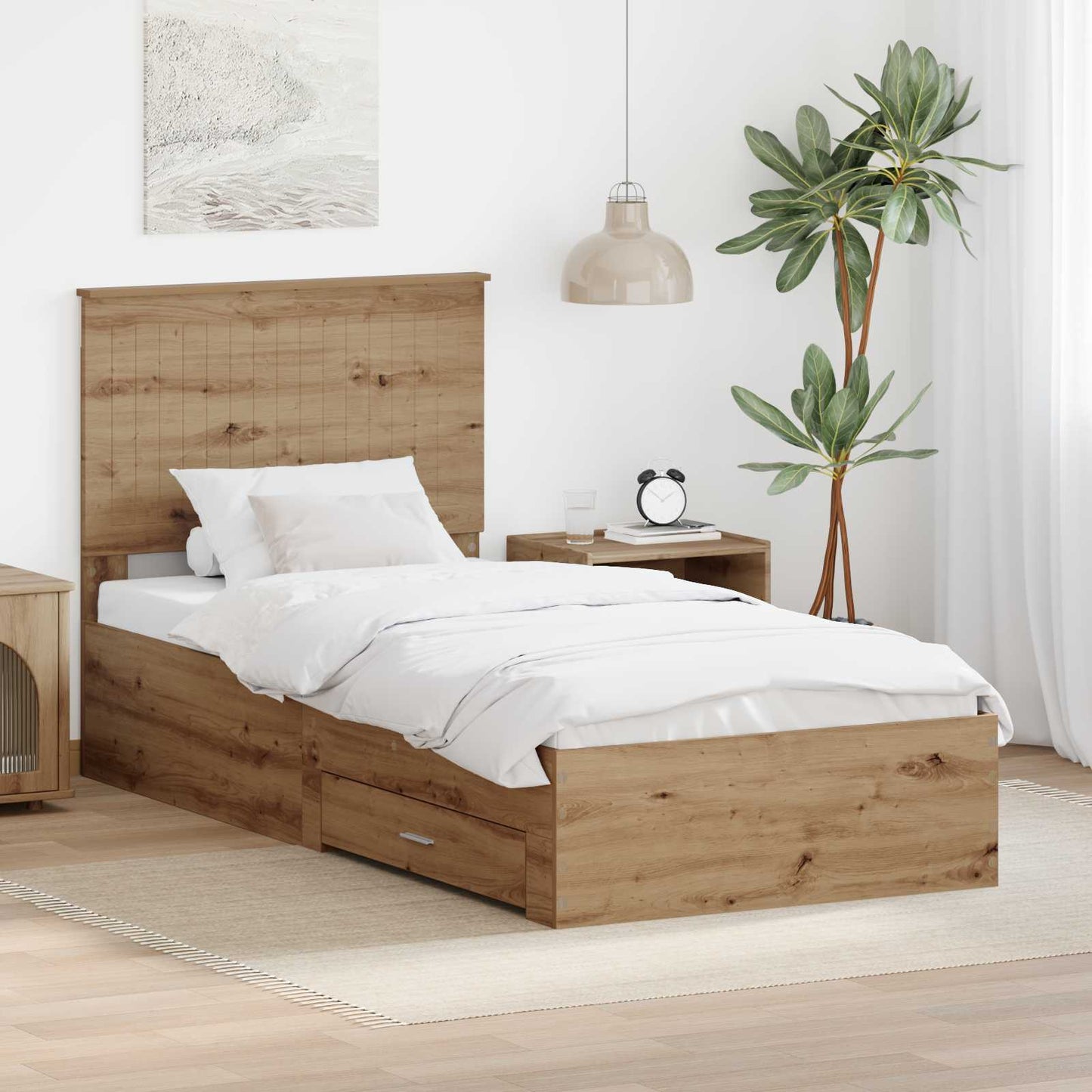 Bed Frame with Drawer Artisan Oak 90 x 200 cm Engineered Wood