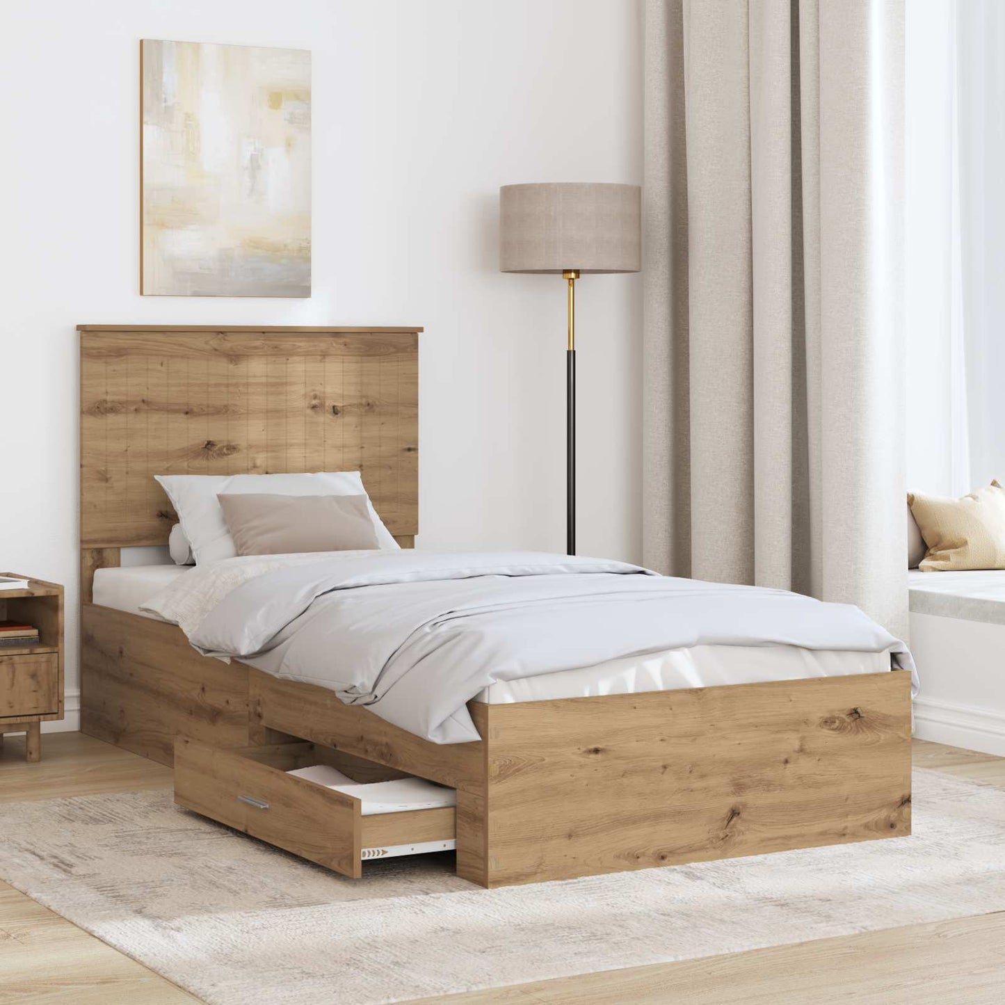Bed Frame with Drawer Artisan Oak 90 x 200 cm Engineered Wood