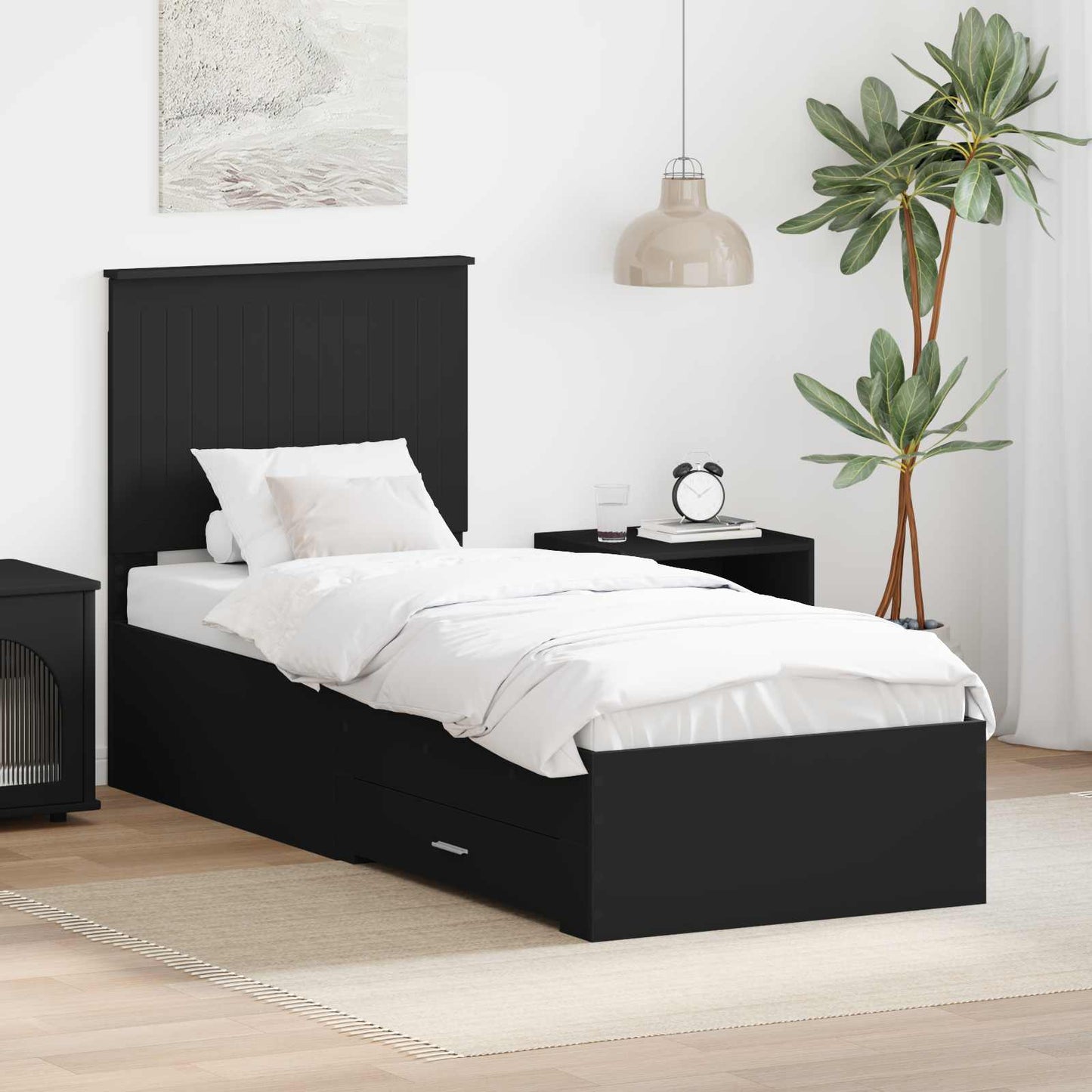 Bed Frame Black and Silver 70 x 190 cm Engineered Wood