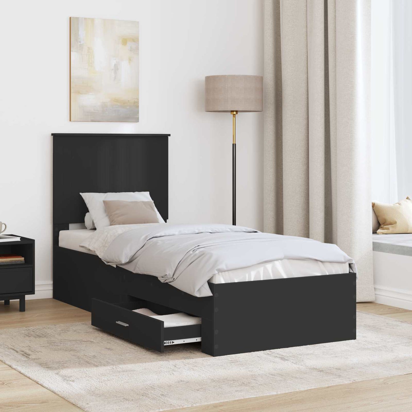 Bed Frame Black and Silver 70 x 190 cm Engineered Wood