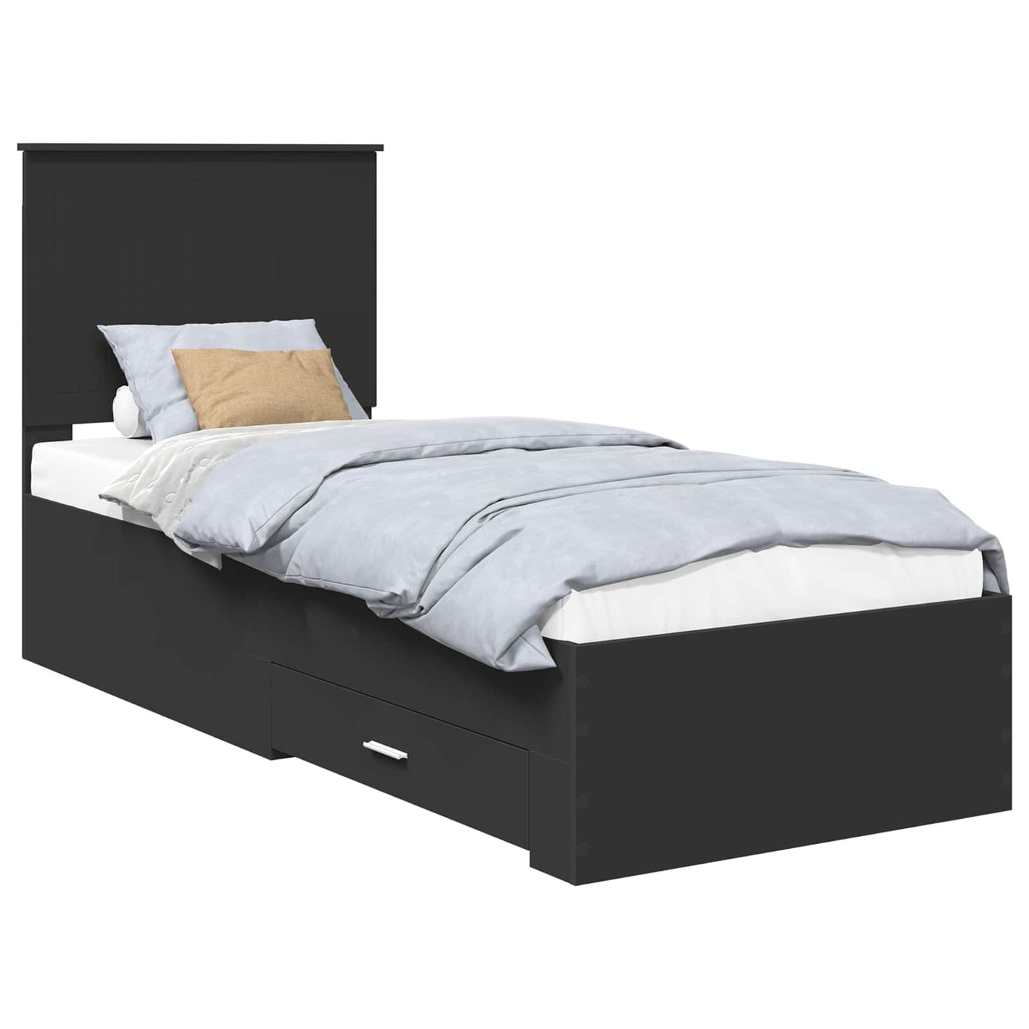 Bed Frame Black and Silver 70 x 190 cm Engineered Wood