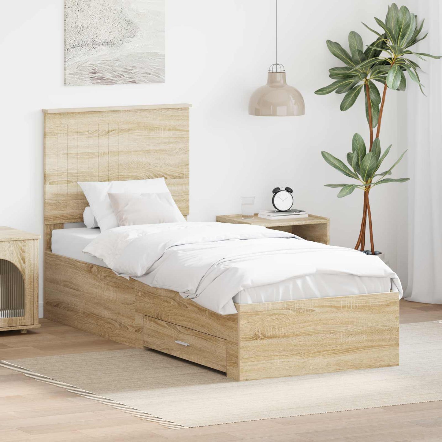 Bed Frame Sonoma Oak and Silver 70 x 190 cm Engineered Wood