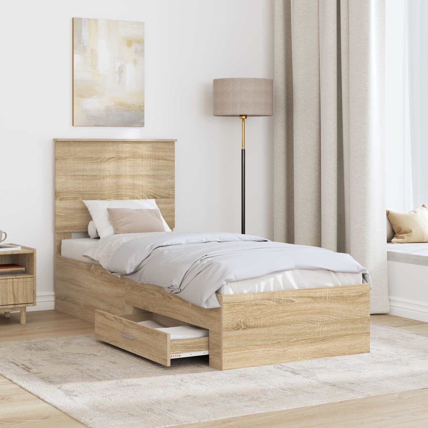 Bed Frame Sonoma Oak and Silver 70 x 190 cm Engineered Wood