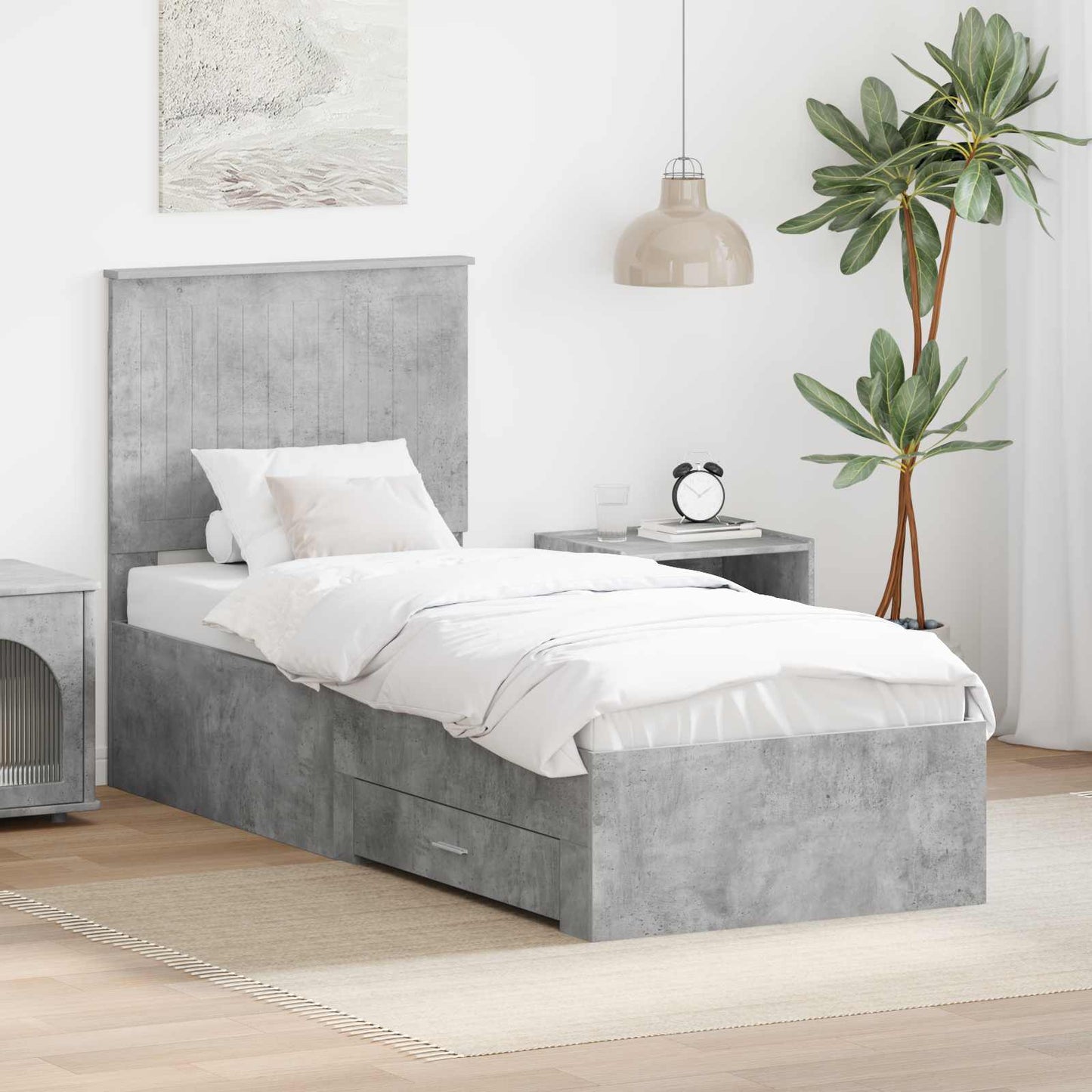 Bed Frame Concrete Grey and Silver 70 x 190 cm Engineered Wood