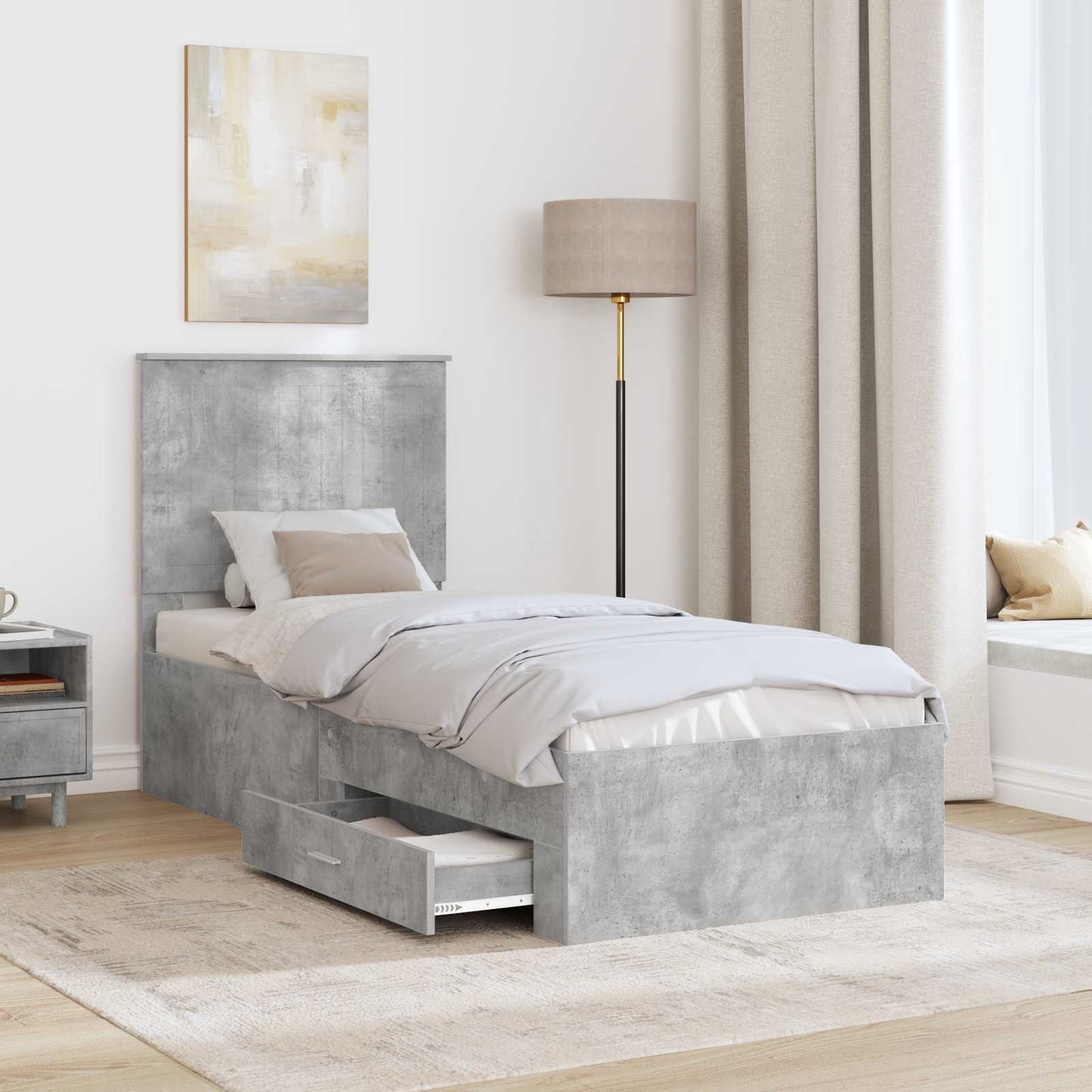 Bed Frame Concrete Grey and Silver 70 x 190 cm Engineered Wood