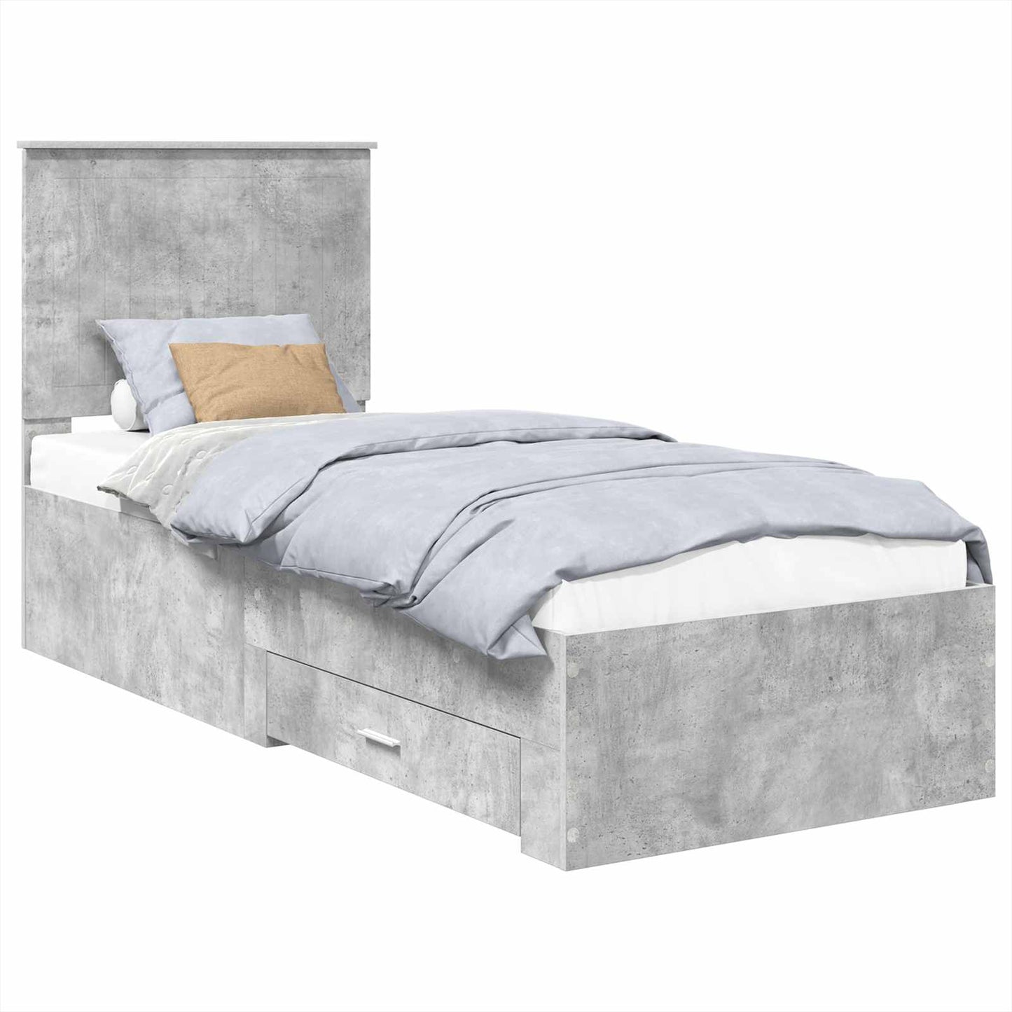 Bed Frame Concrete Grey and Silver 70 x 190 cm Engineered Wood