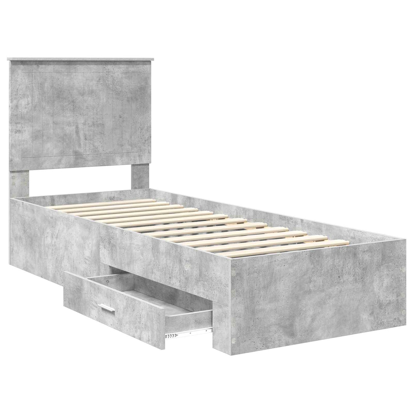 Bed Frame Concrete Grey and Silver 70 x 190 cm Engineered Wood