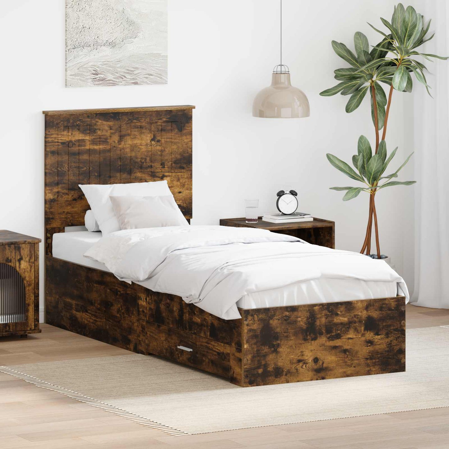 Bed Frame Smoked Oak and Silver 70 x 190 cm Engineered Wood