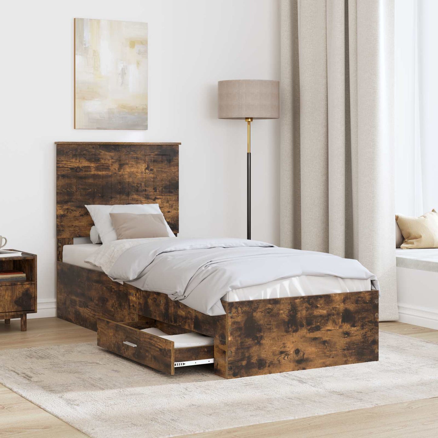 Bed Frame Smoked Oak and Silver 70 x 190 cm Engineered Wood