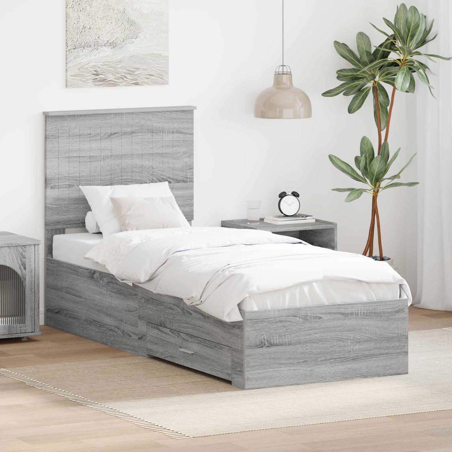 Bed Frame Grey Sonoma and Silver 70 x 190 cm Engineered Wood