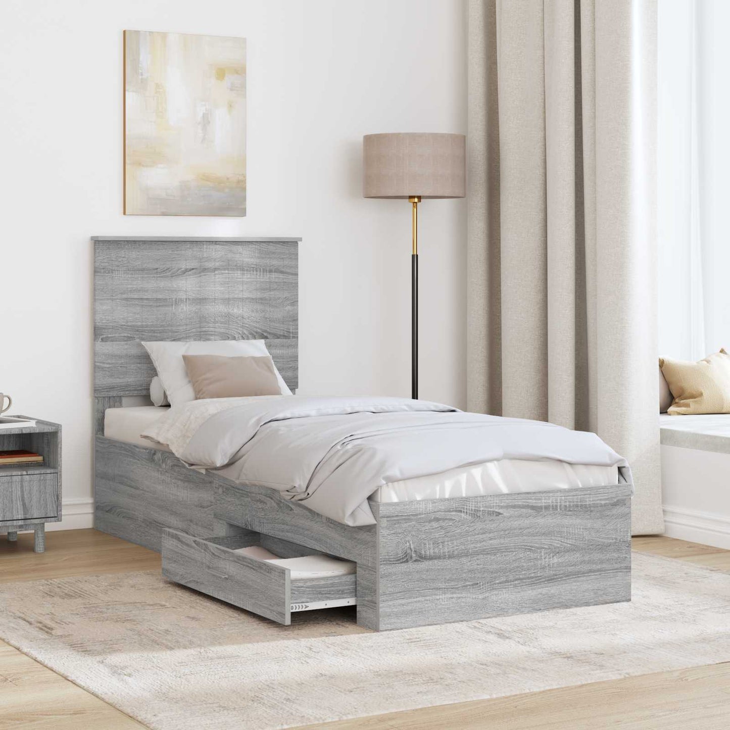 Bed Frame Grey Sonoma and Silver 70 x 190 cm Engineered Wood