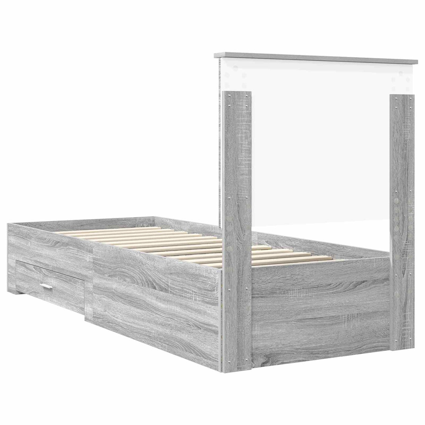 Bed Frame Grey Sonoma and Silver 70 x 190 cm Engineered Wood